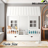 Bellemave® Wood House Bed With Twin Size Trundle - Bellemave